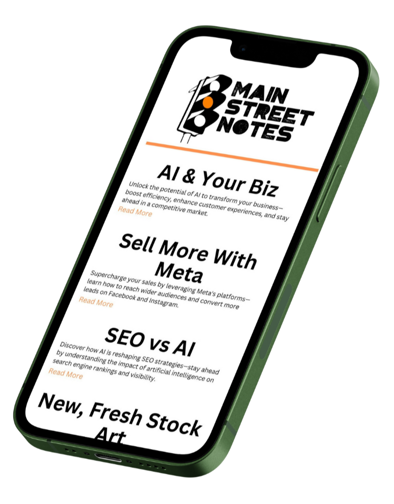 mobile phone mock of Main Street Notes newsletter screen